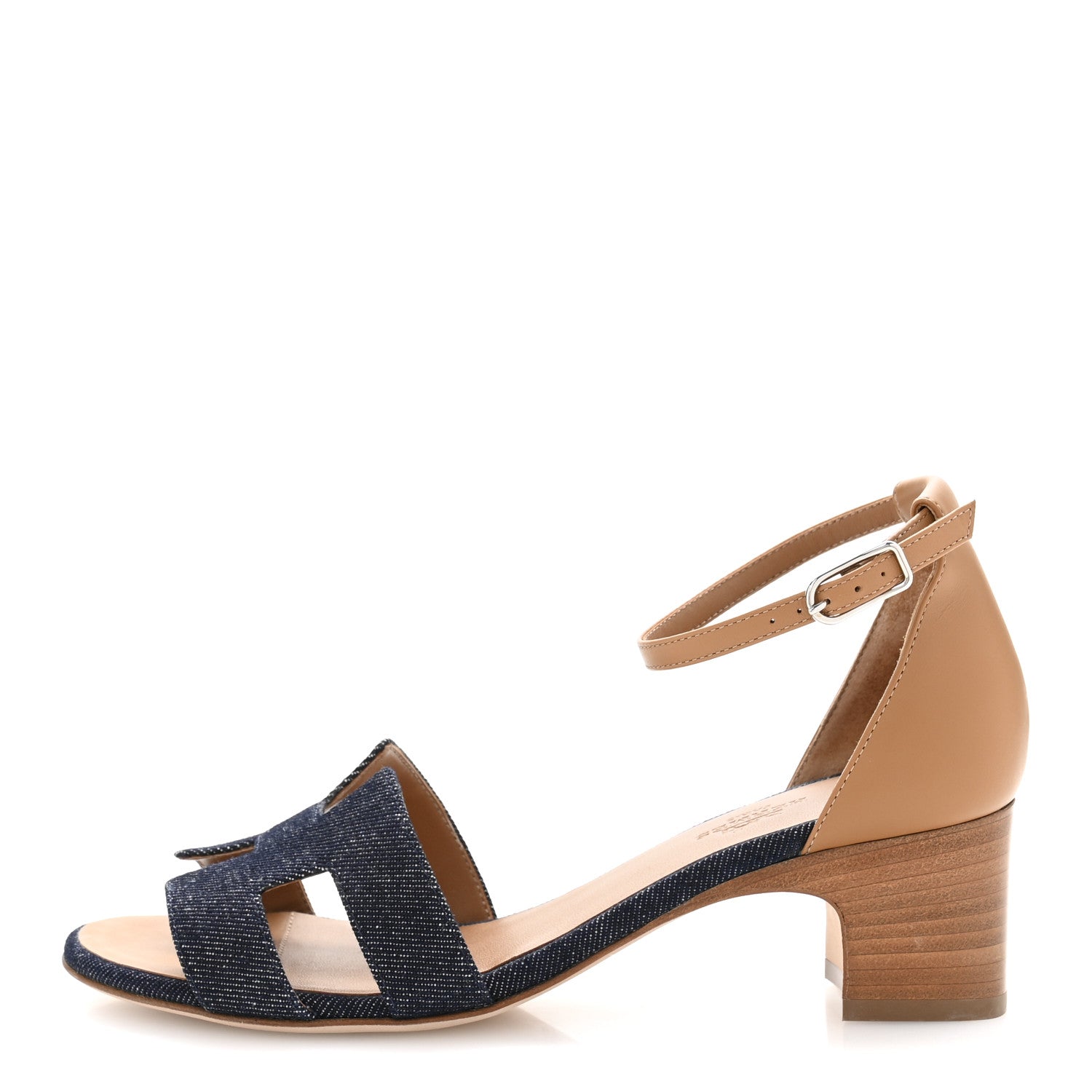 Hermes Denim Calfskin Encens 50 Sandals 37.5 Bleu Brut Naturel 1 of 11