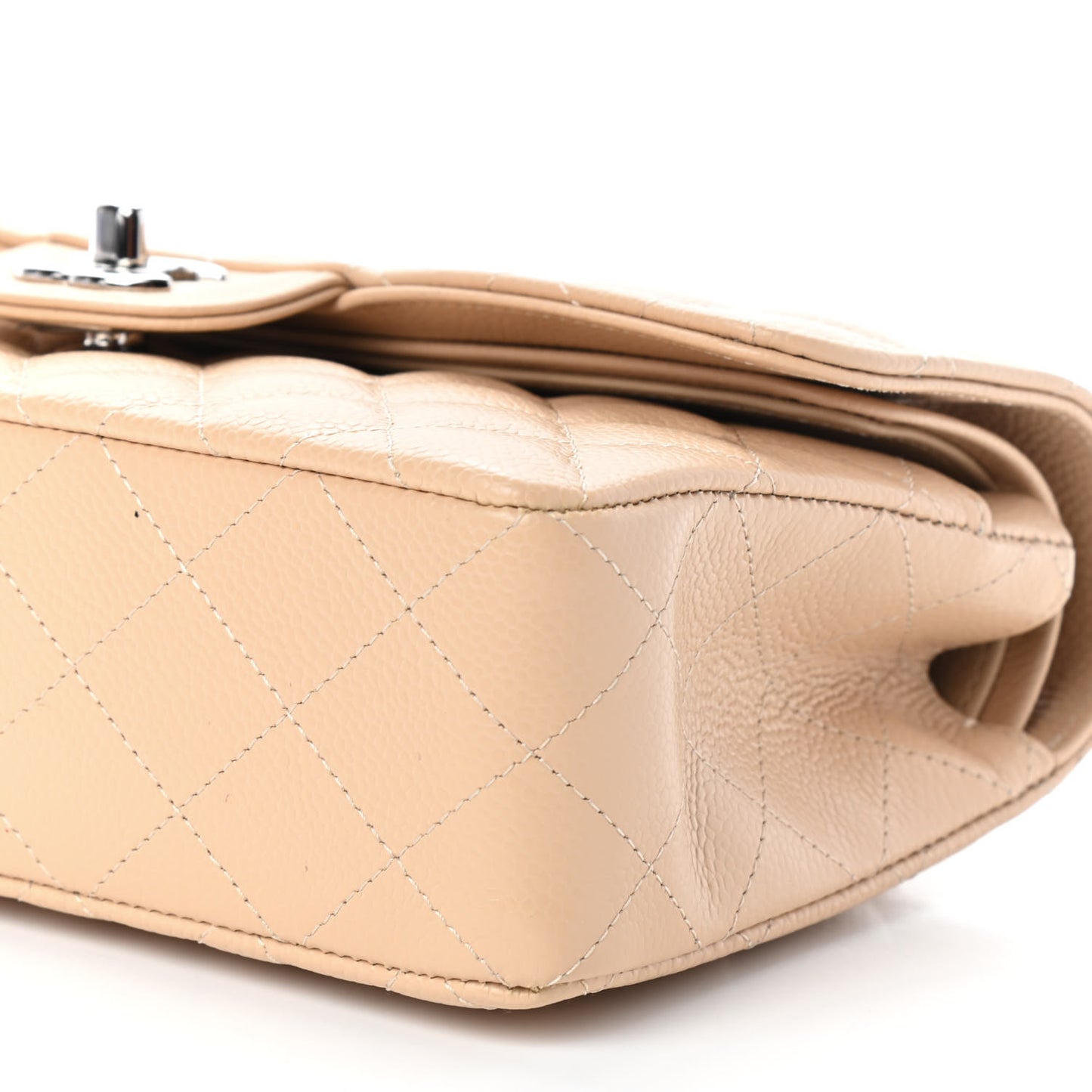 Caviar Quilted Small Double Flap Beige