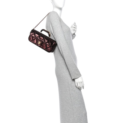 Chanel Metallic Mirror Calfskin Large Top Handle Clutch With Chain  Burgundy 2 of 12