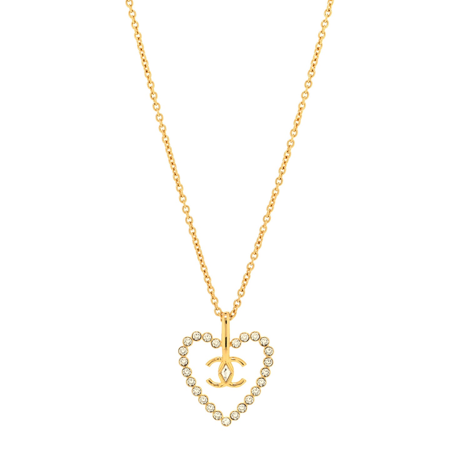 Crystal CC Heart Necklace Gold