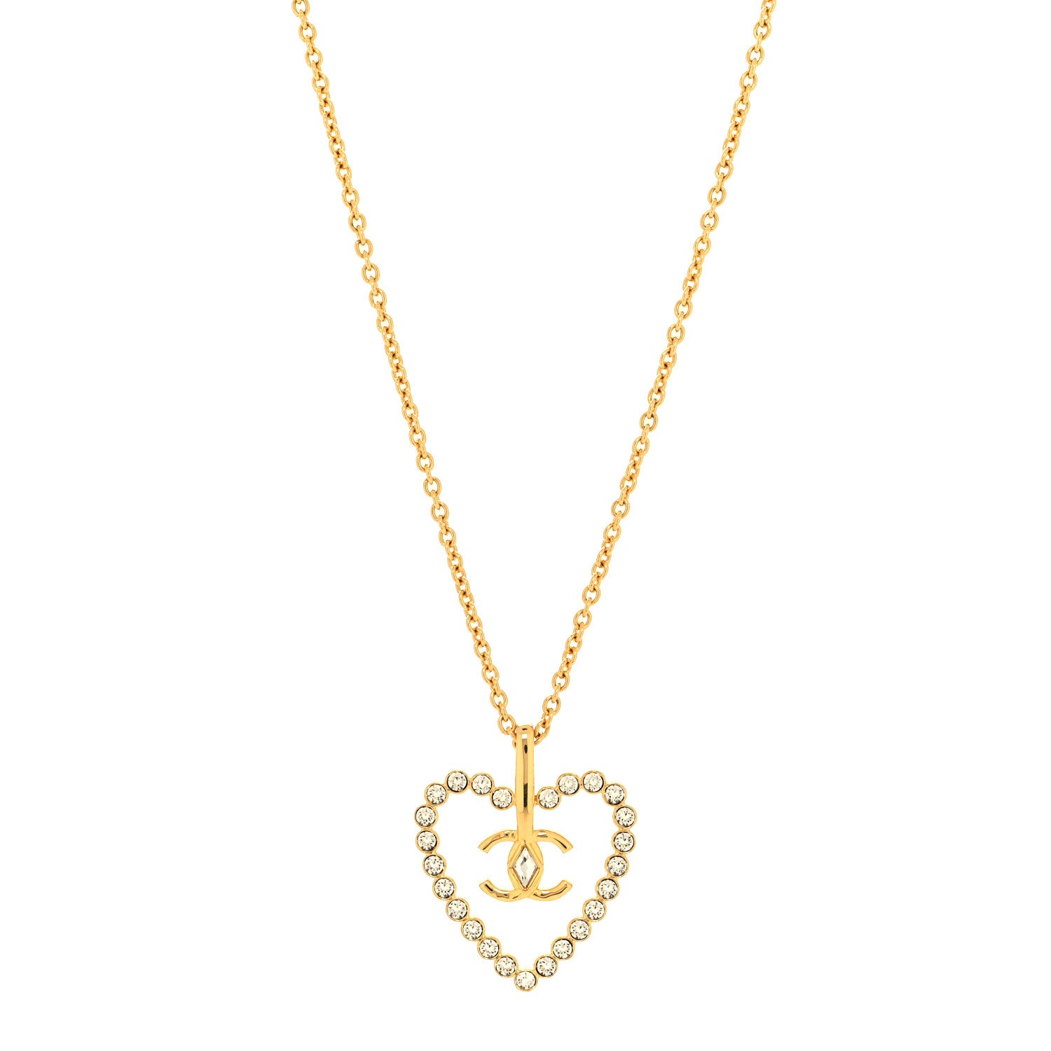 Chanel Crystal CC Heart Necklace Gold 1 of 6