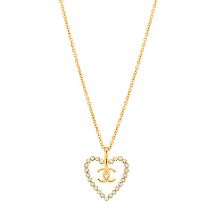 Chanel Crystal CC Heart Necklace Gold 1 of 6
