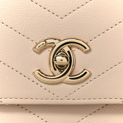 Chanel Grained Calfskin Stitched Small Chevron Chic Top Handle Flap Beige 9 of 11