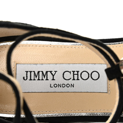 Jimmy Choo Suede Crystal Averie T-Strap Flat Sandals 38 Black 6 of 7