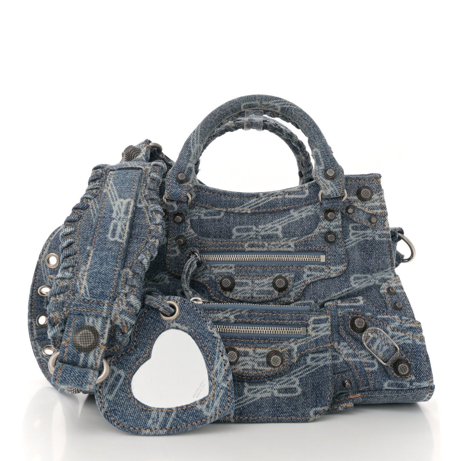 Balenciaga Denim BB Monogram Neo Cagole Handbag XS Blue 3 of 10