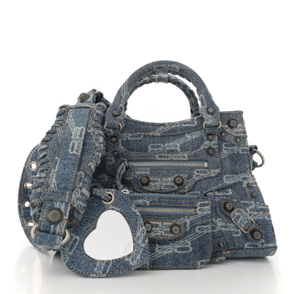 Balenciaga Denim BB Monogram Neo Cagole Handbag XS Blue 3 of 10