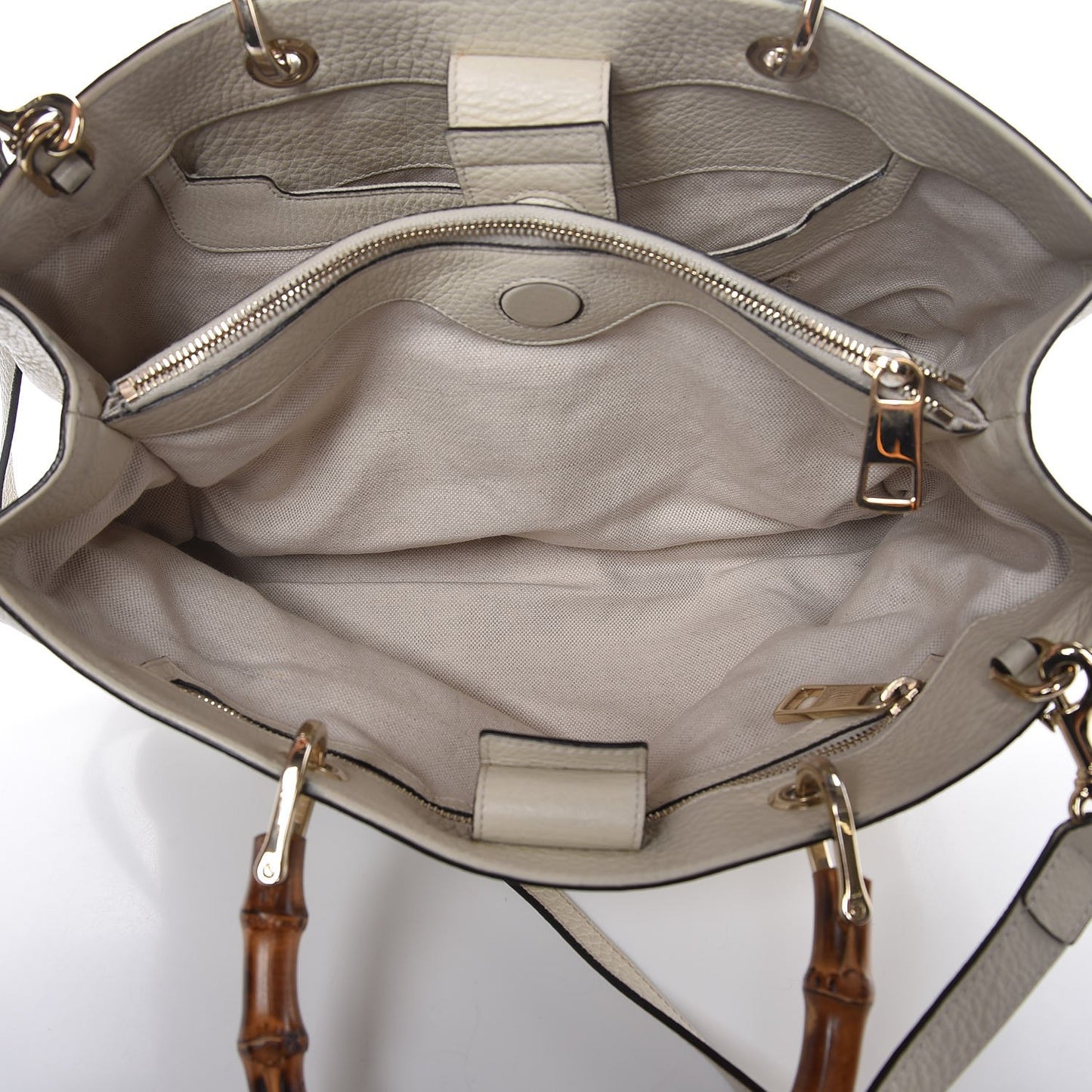 Pebbled Calfskin Medium Bamboo Shopper Tote Off White