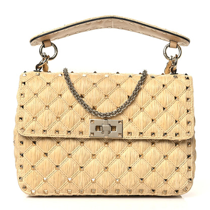 Valentino Garavani Raffia Lambskin Medium Rockstud Spike Shoulder Bag Naturale 1 of 8