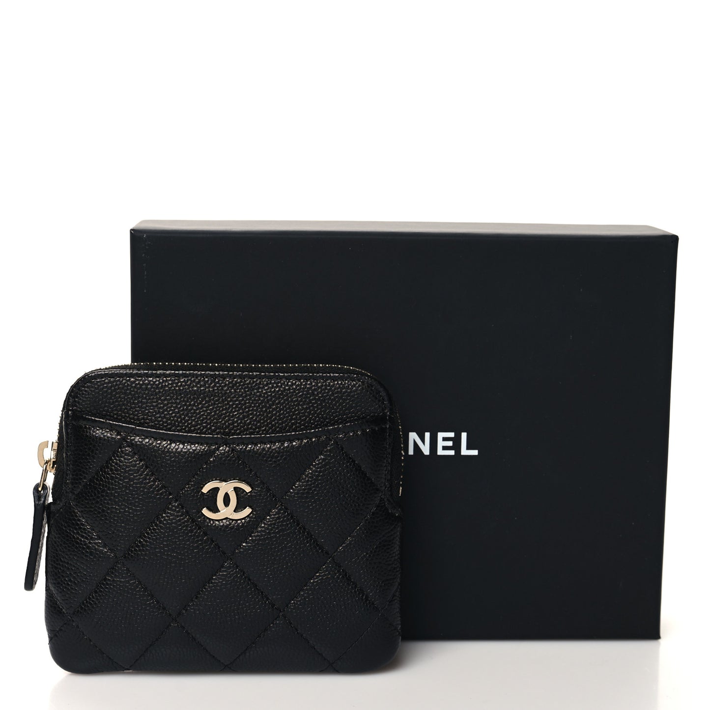 Caviar Quilted Zip Card Holder Wallet Black
