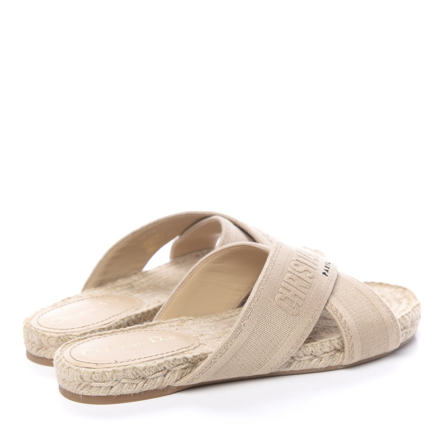 Christian Dior Canvas Embroidered Granville Espadrille Crisscross Flat Slide Sandals 38 Creame 4 of 9