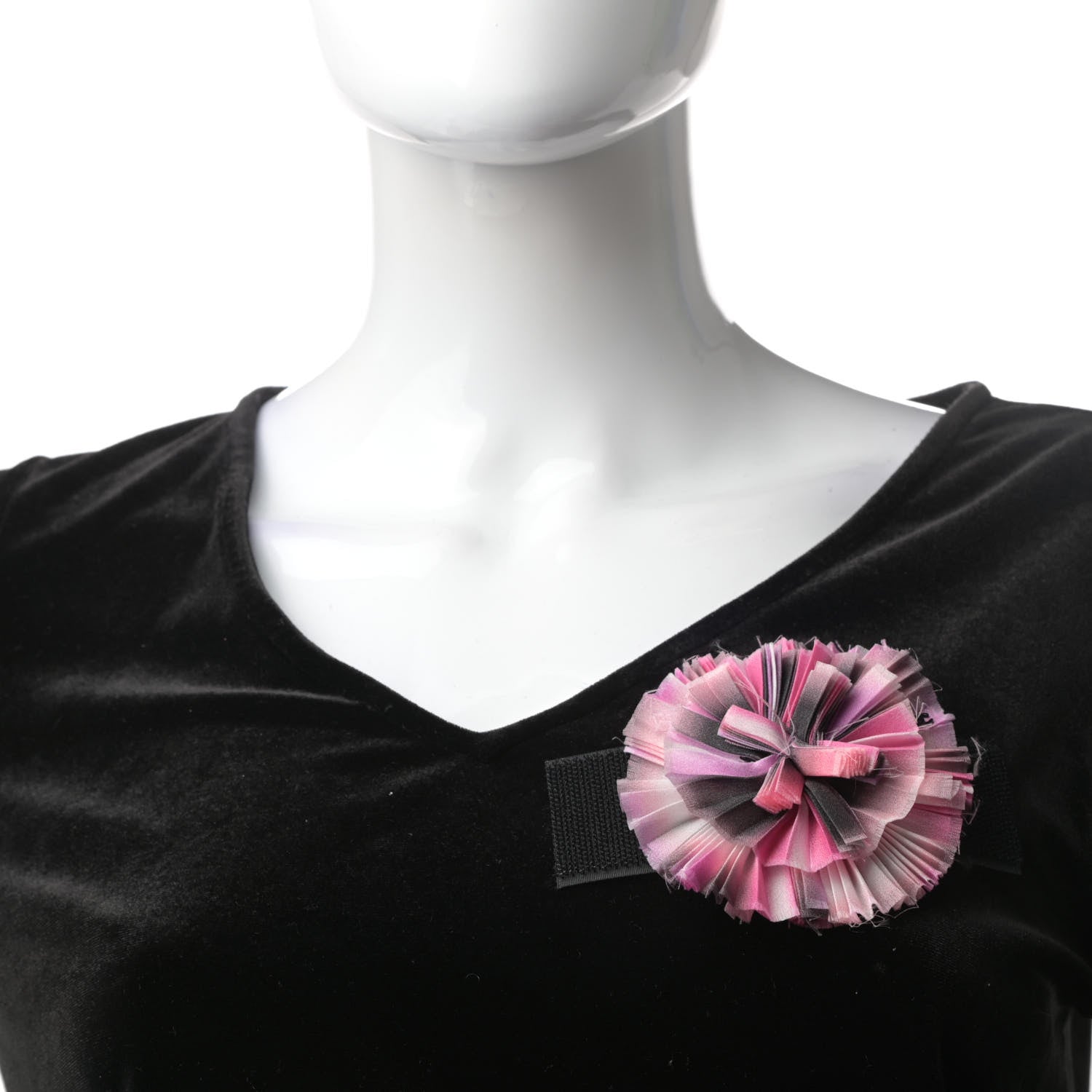 Chanel Silk Taffeta Camellia Brooch Pin Pink Black 2 of 6