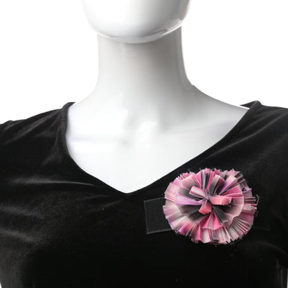 Chanel Silk Taffeta Camellia Brooch Pin Pink Black 2 of 6