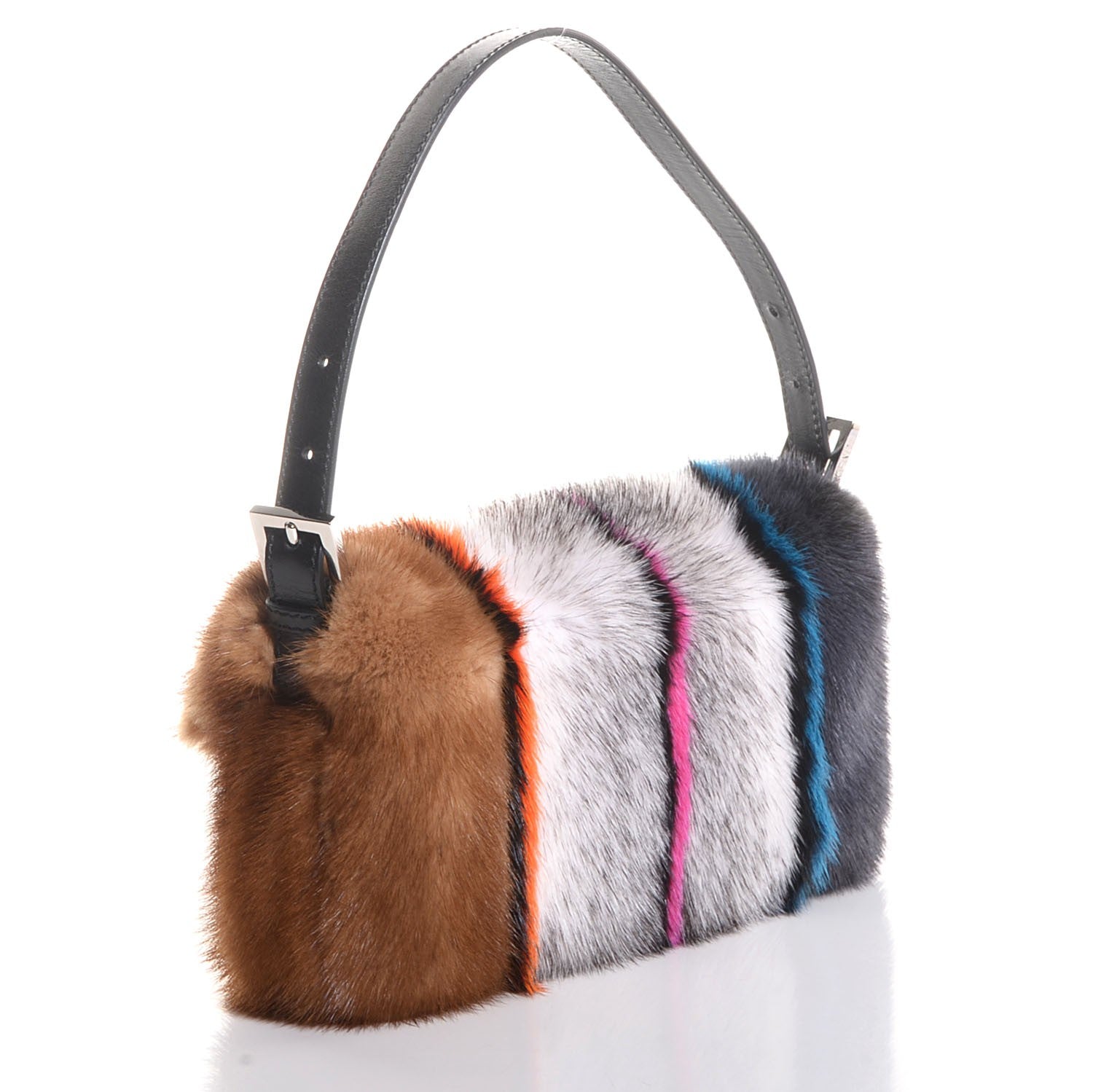 Fendi Mink Fur Striped Baguette Natural Multicolor 3 of 11