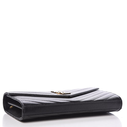 Saint Laurent Grain De Poudre Matelasse Chevron Monogram Chain Wallet Black 4 of 10