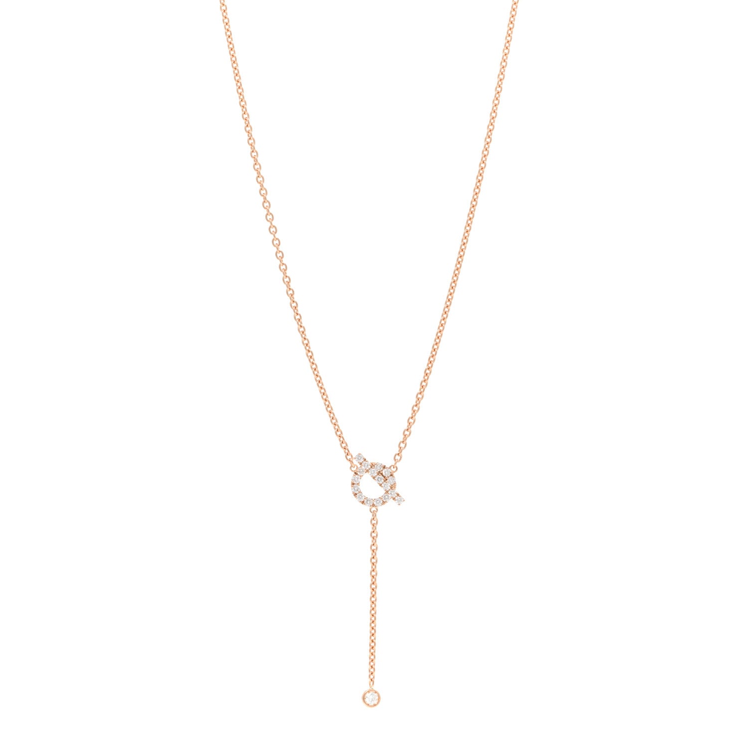 Hermes 18K Rose Gold Diamond Finesse Lariat Necklace 1 of 5