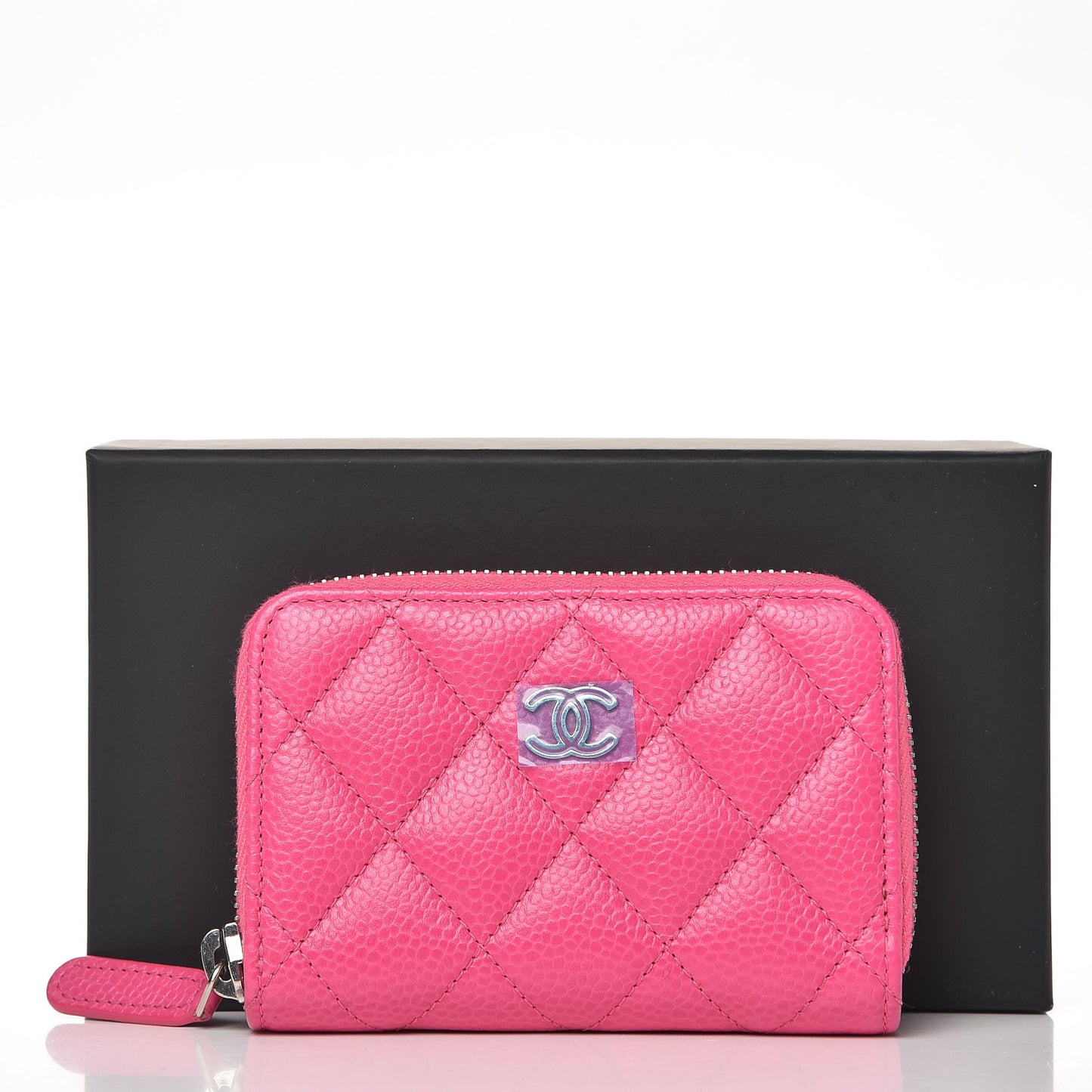 Caviar Quilted Zip Coin Purse Pink