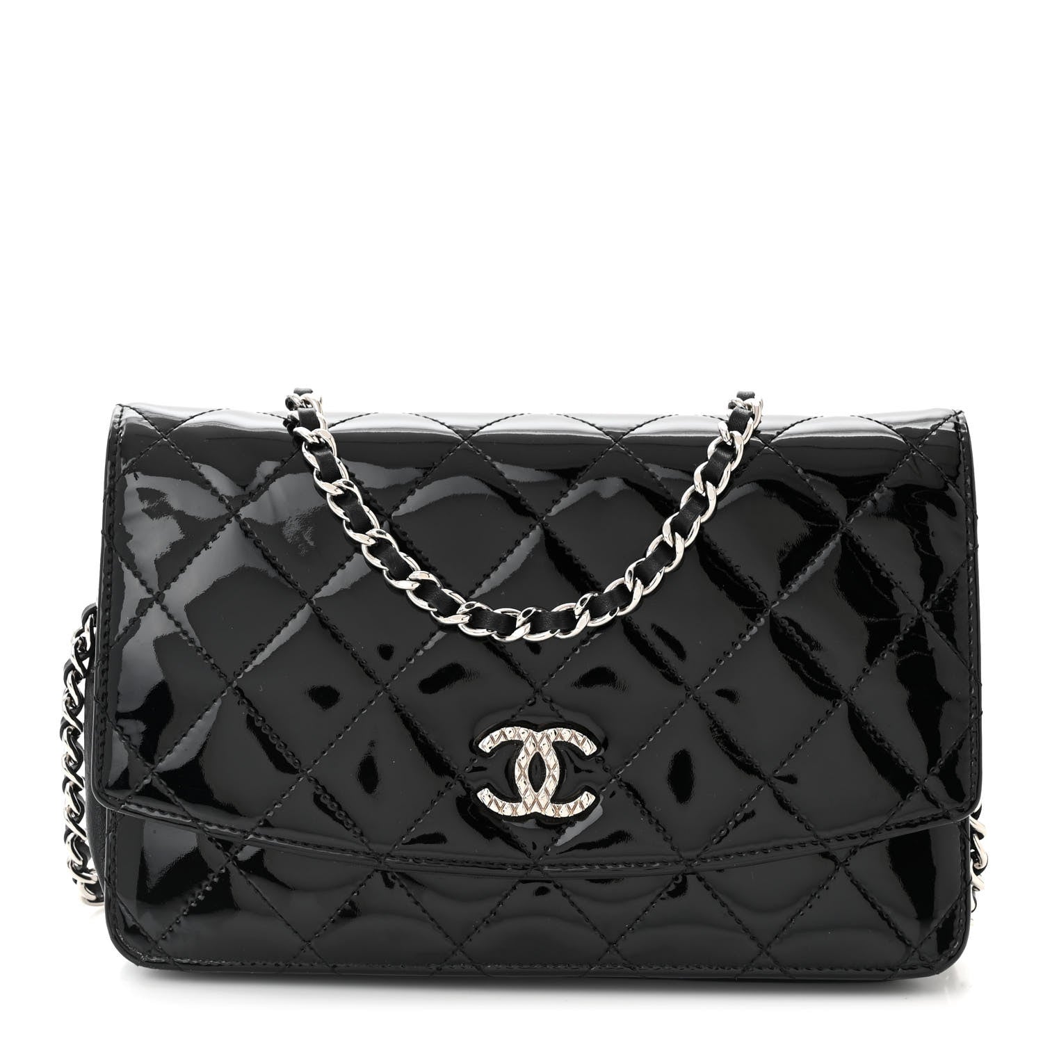 Chanel Patent Quilted Brilliant Wallet On Chain WOC Black 1 of 12