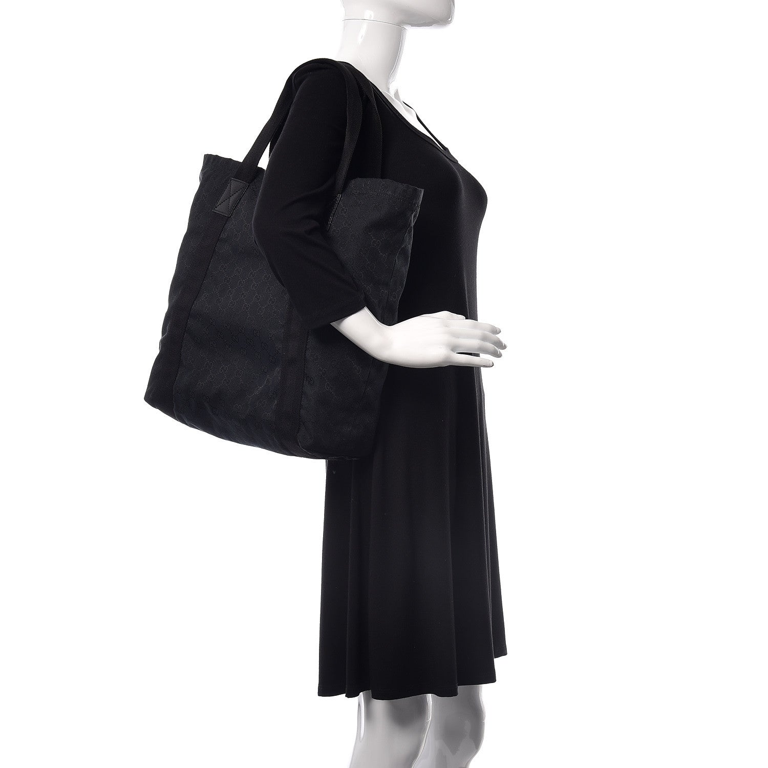 Gucci GG Monogram Medium Web Handle Vertical Tote Black 2 of 9