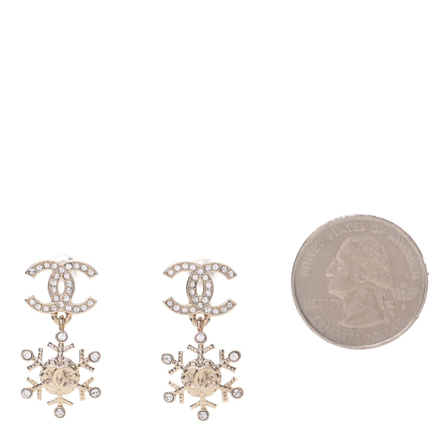 Chanel Crystal Snowflake CC Drop Earrings Gold 2 of 5