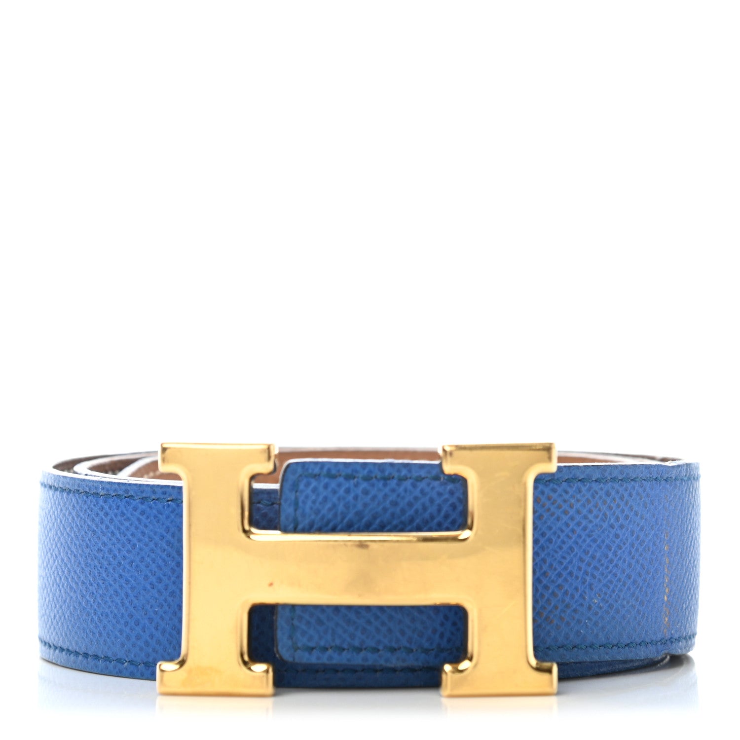 Hermes Courchevel 32mm H Belt 70 Bleu France Gold 1 of 8