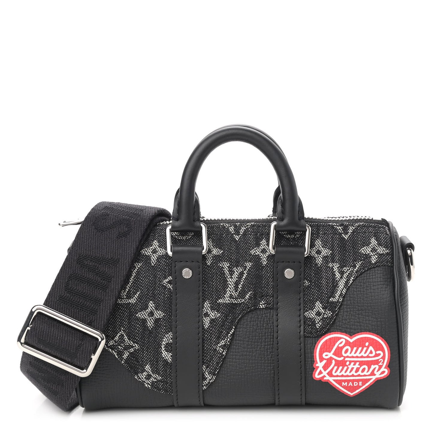 X NIGO Taurillon Monogram Denim Drip Keepall XS Black