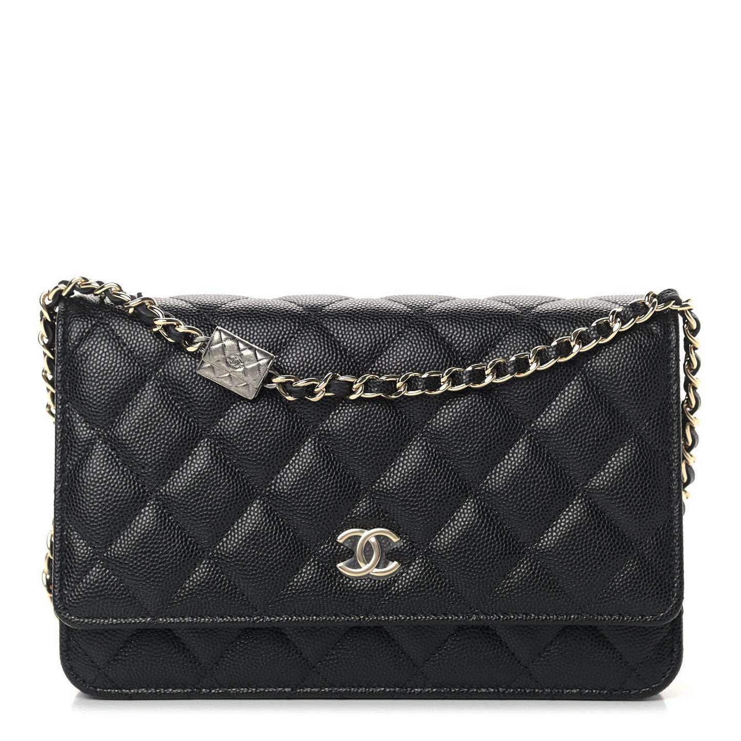 Caviar Quilted Wallet With Charms On Chain WOC Black