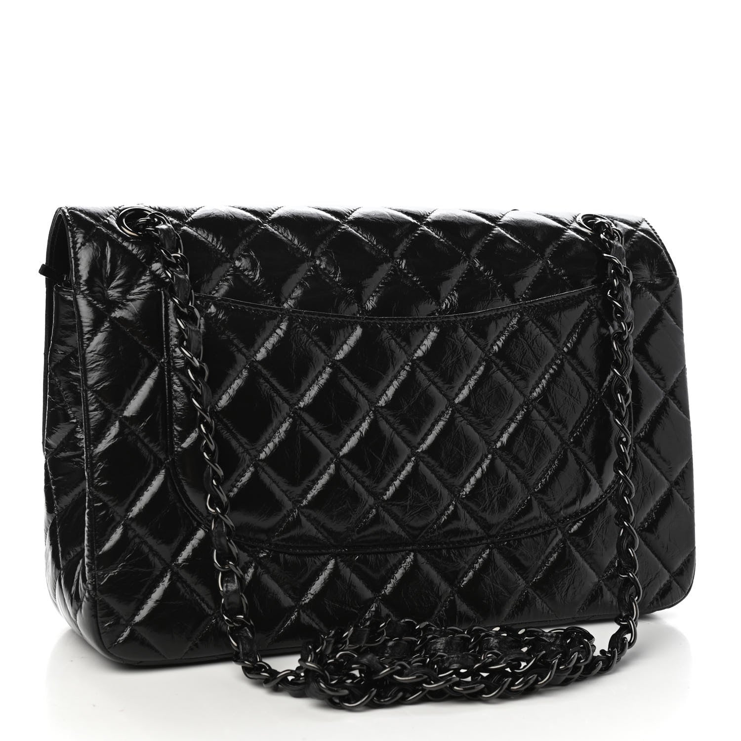 Chanel Shiny Distressed Calfskin Quilted Jumbo Double Flap So Black 3 of 11