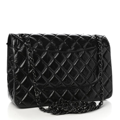 Chanel Shiny Distressed Calfskin Quilted Jumbo Double Flap So Black 3 of 11