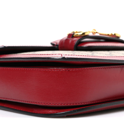 Gucci GG Supreme Monogram Azalea Calfskin Horsebit 1955 Shoulder Bag Beige Ebony New Cherry Red 9 of 10