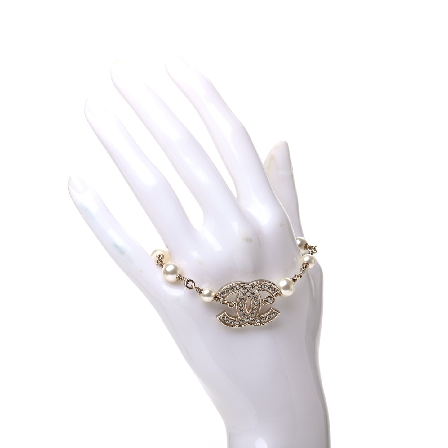 Pearl Crystal CC Bracelet Gold