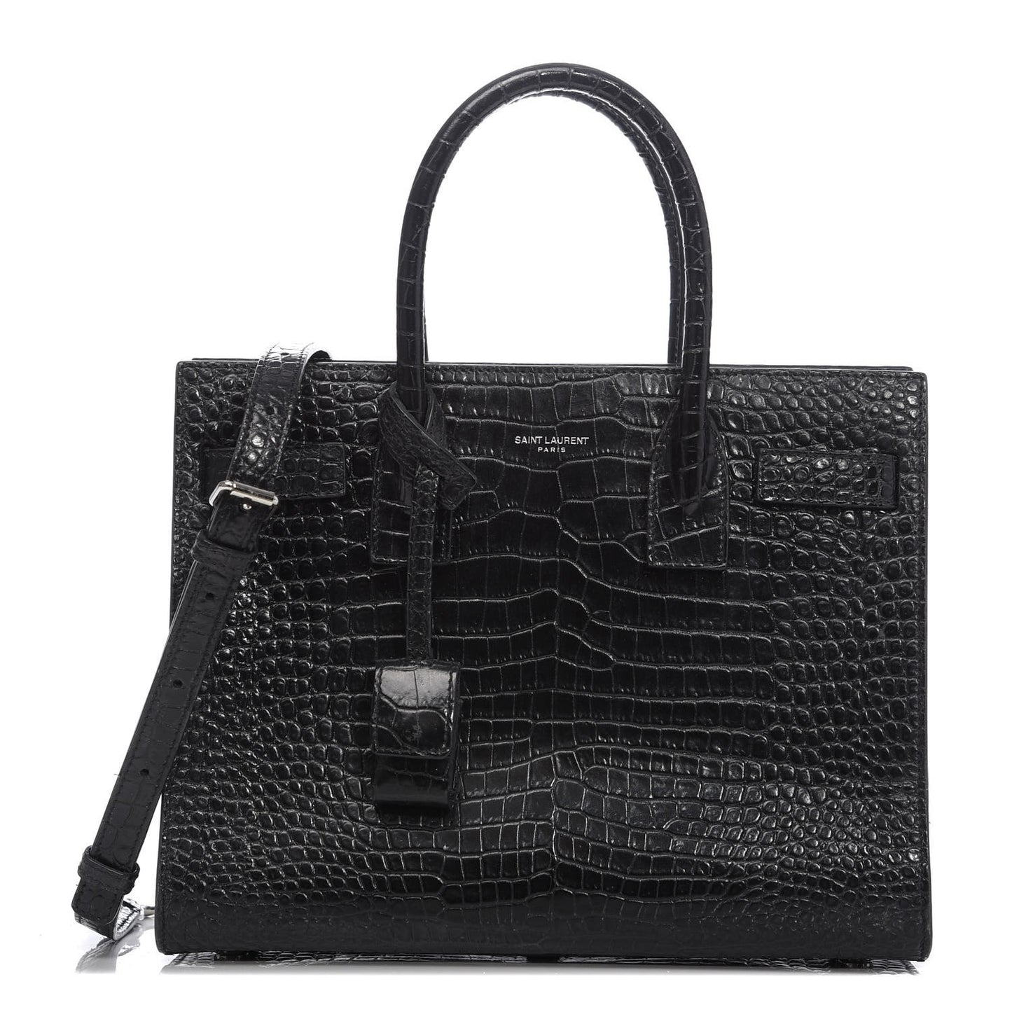 Calfskin Crocodile Embossed Baby Sac De Jour Black