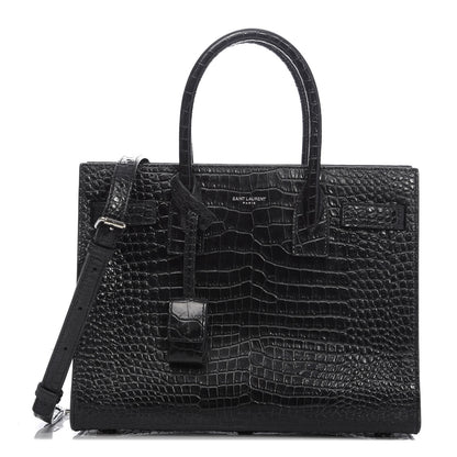 Saint Laurent Calfskin Crocodile Embossed Baby Sac De Jour Black 1 of 12