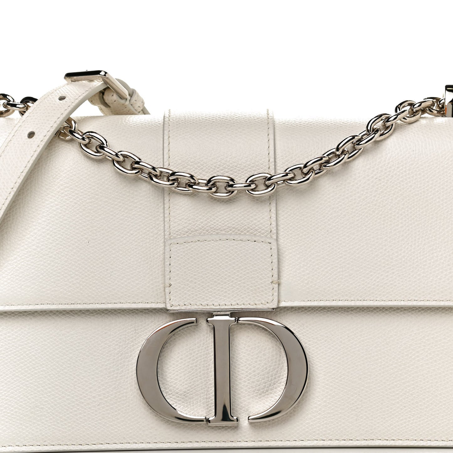 Grained Calfskin 30 Montaigne Chain Flap Bag White