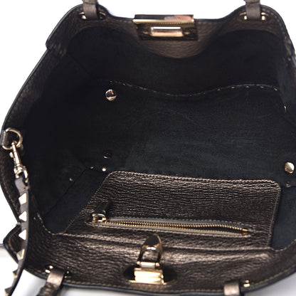 Valentino Garavani Metallic Alce Printed Calfskin Small Rockstud Tote Sasso 5 of 12
