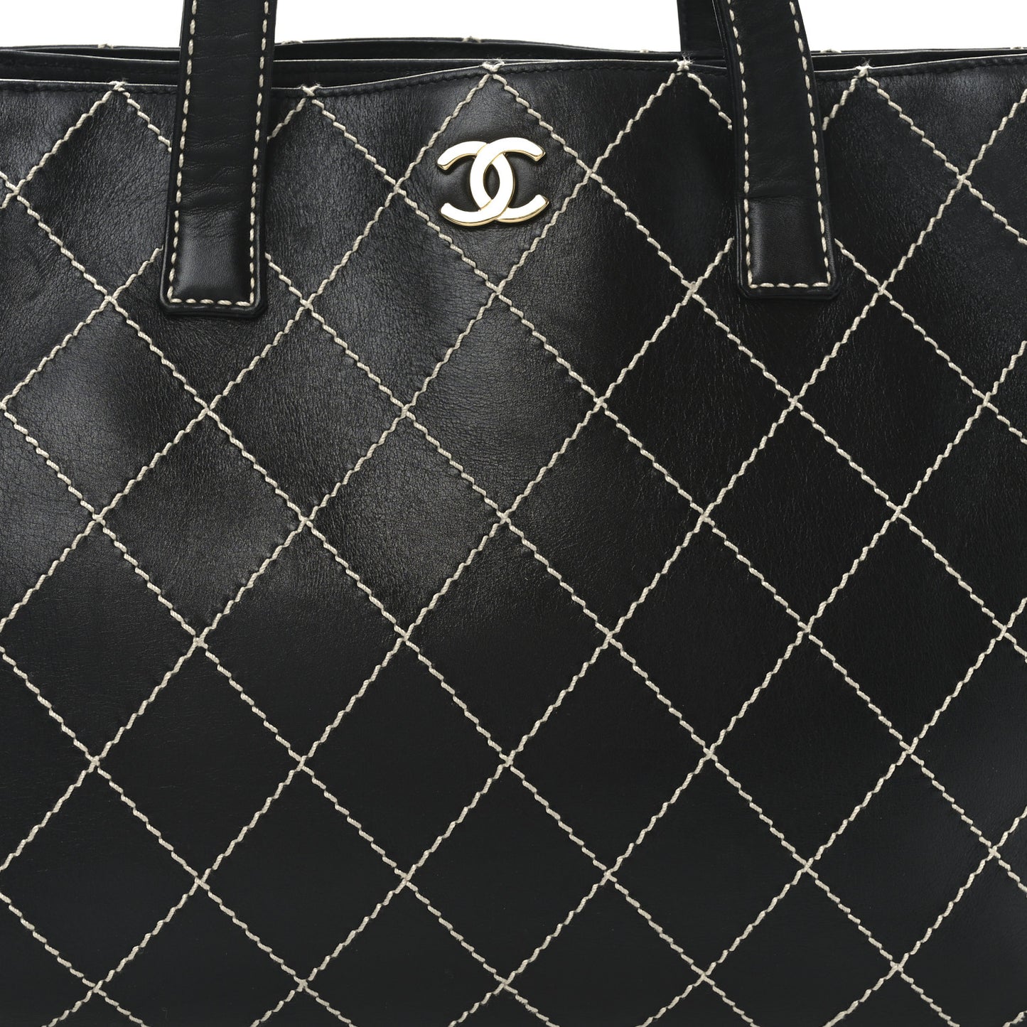 Calfskin Wild Stitch Large Tote Black