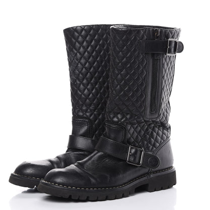 Chanel Calfskin Quilted Biker Boots 38.5 Black 3 of 15