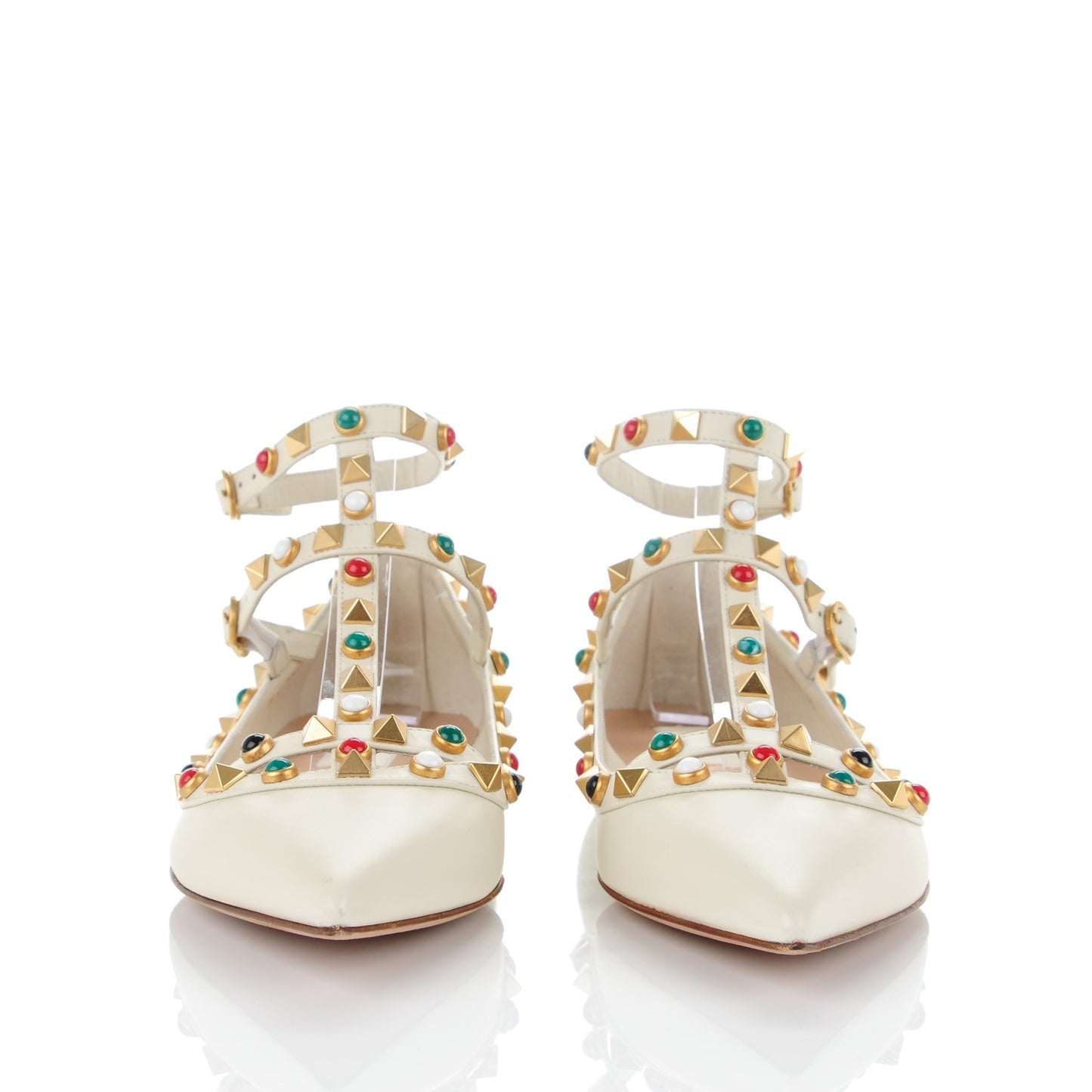 Nappa Rockstud Rolling Cage Ballerina Flats 35 Light Ivory