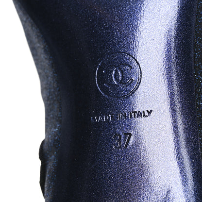 Chanel Sequin Grosgrain Cap Toe Logo Short Boots 37 Navy Black 8 of 11