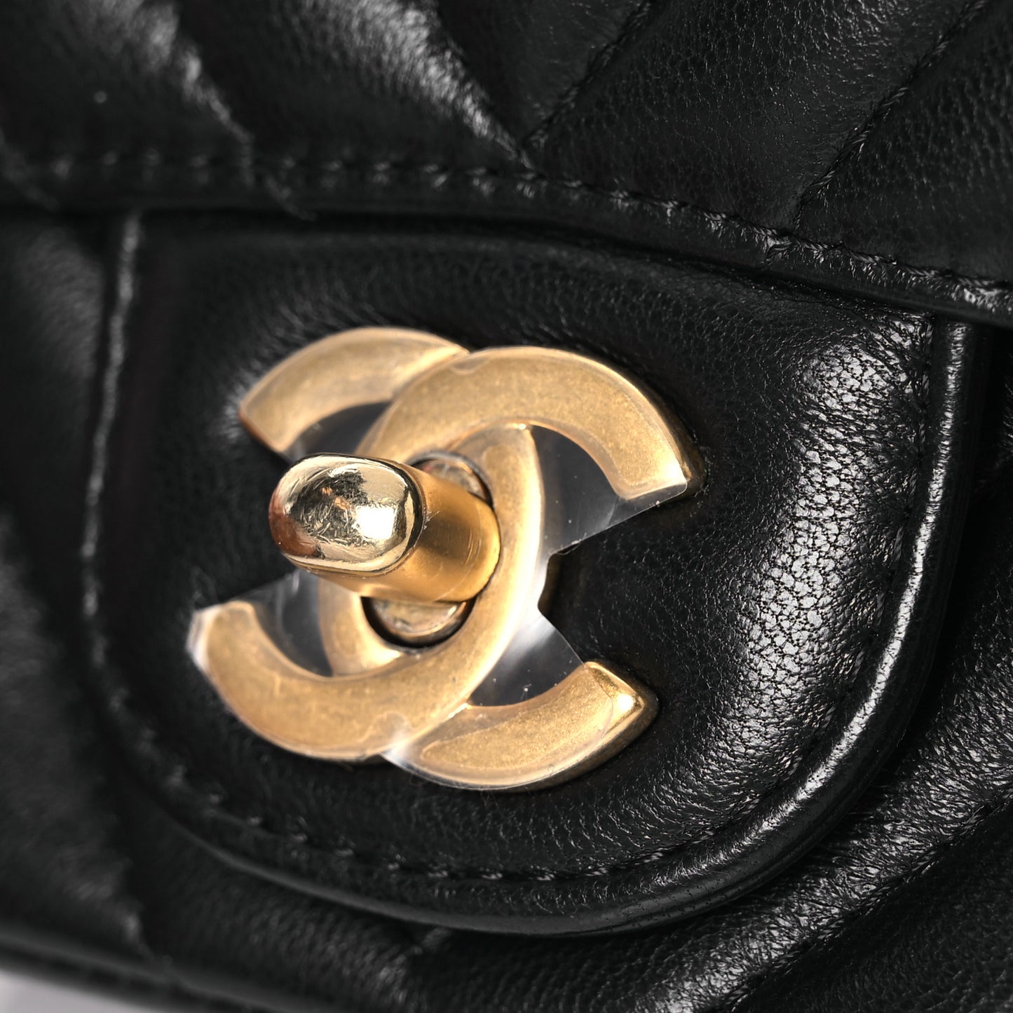 Lambskin Chevron Quilted Mini Square Flap Black