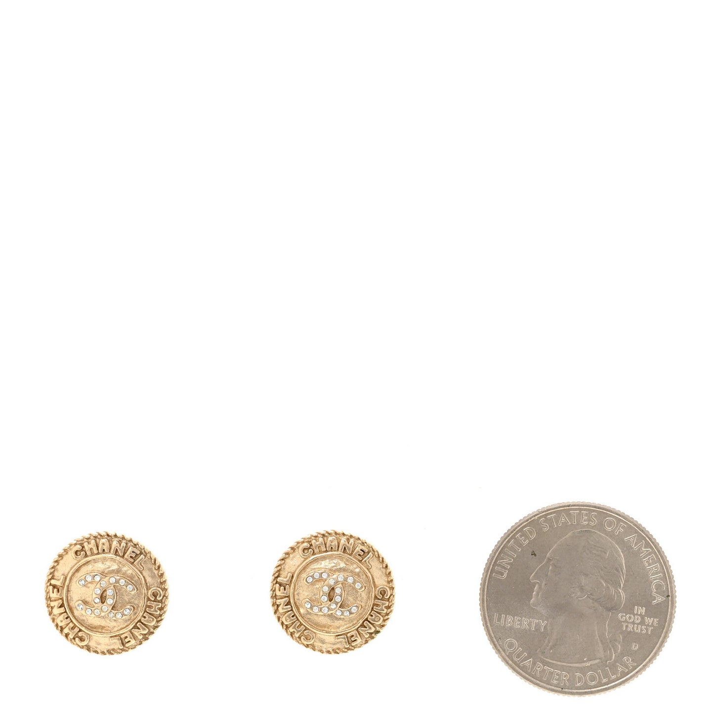 Metal Crystal CC Medallion Round Earrings Gold