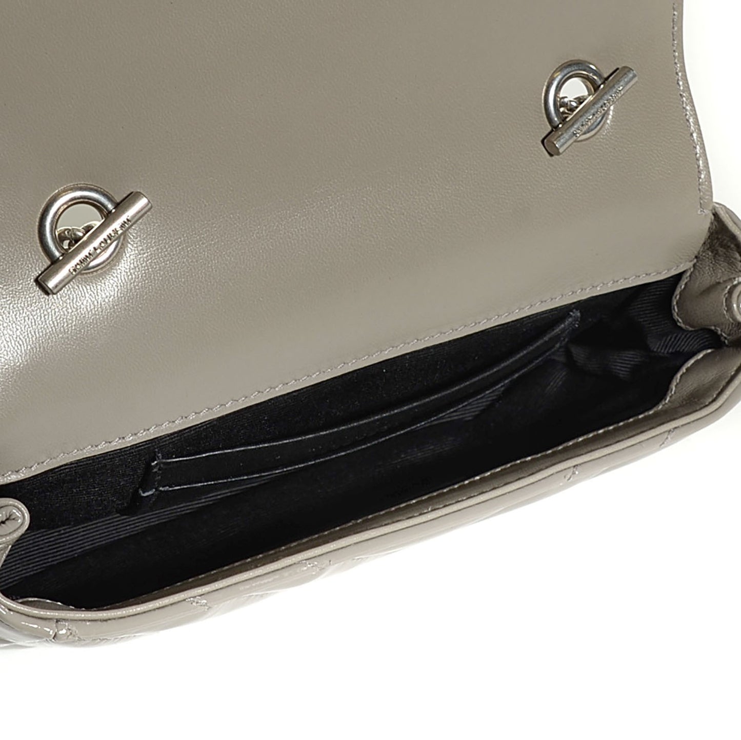 Patent Chevron Mini V Flap Chain Shoulder Bag Light Grey