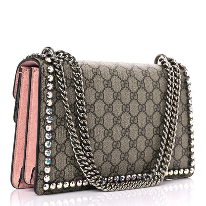 Gucci GG Supreme Monogram Suede Crystal Small Dionysus Shoulder Bag Beige Ebony Light Peonia 3 of 13