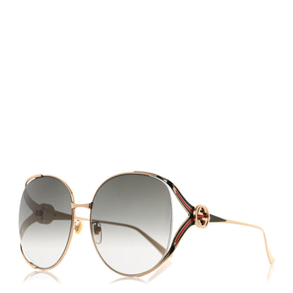 Gucci Metal Oversized Round Frame GG0225S Sunglasses Gold 1 of 8