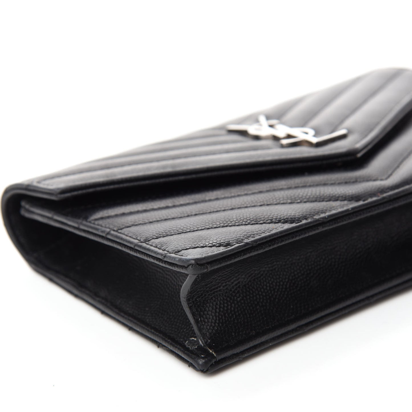 Grain De Poudre Matelasse Chevron Monogram Envelope Chain Wallet Black