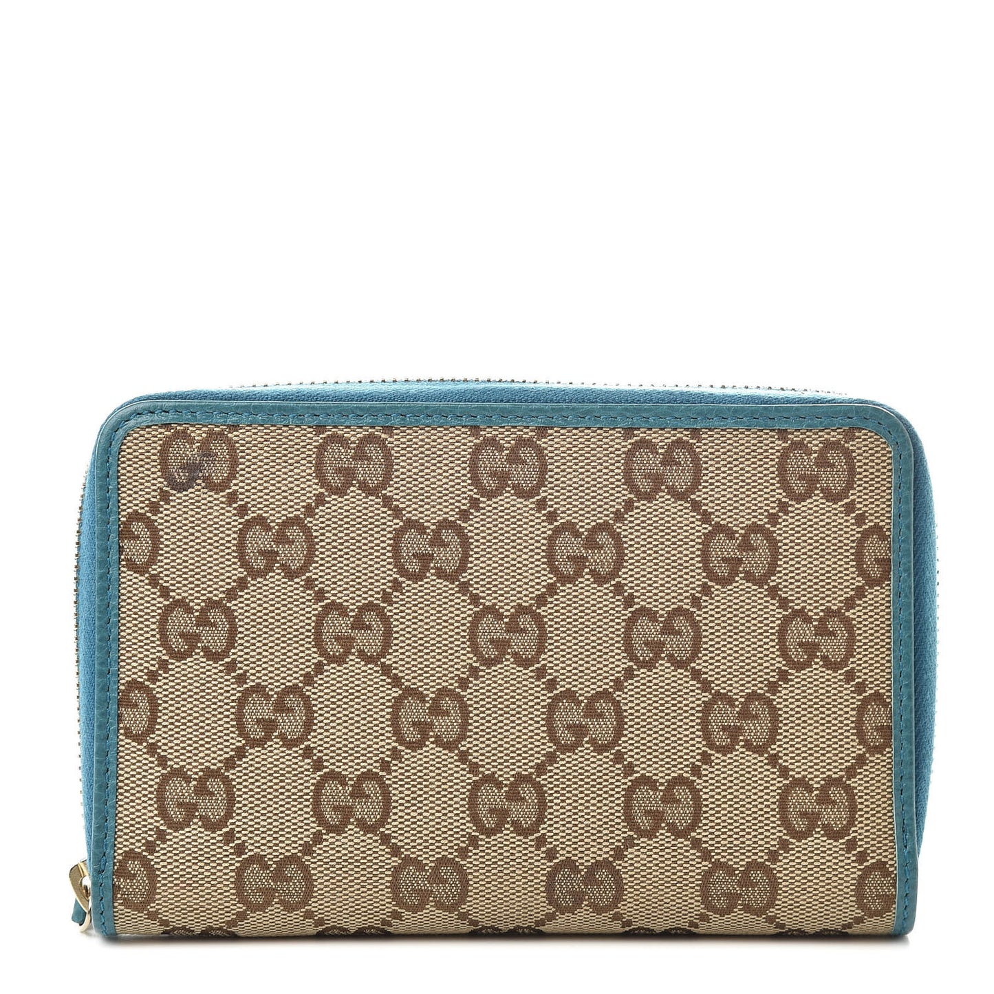 Monogram Dollar Calfskin Zip Around Compact Wallet Beige Ebony Deep Cobalt