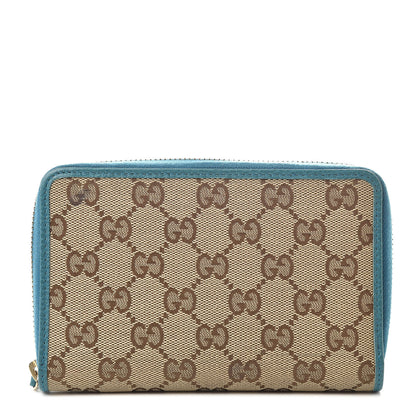 Gucci Monogram Dollar Calfskin Zip Around Compact Wallet Beige Ebony Deep Cobalt 1 of 9