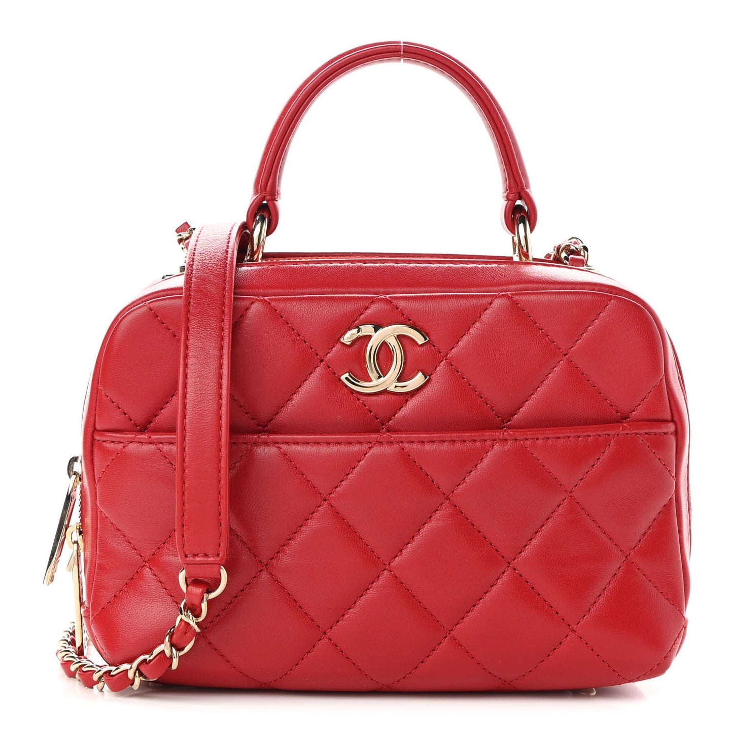 Lambskin Quilted Small Trendy CC Bowling Bag Red
