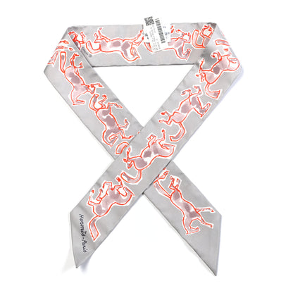 Hermes Silk Chevaux En Liberte Twilly Gris Perle Rouge White 1 of 4