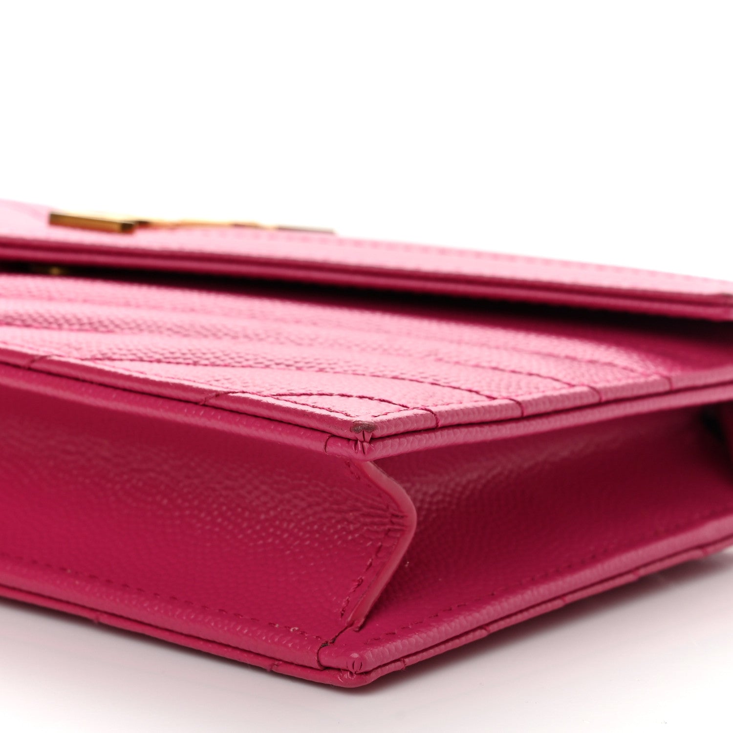 Saint Laurent Grain De Poudre Matelasse Chevron Monogram Envelope Chain Wallet Fresh Fuchsia 9 of 10