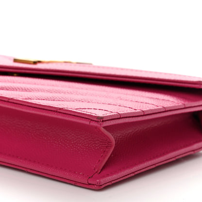 Saint Laurent Grain De Poudre Matelasse Chevron Monogram Envelope Chain Wallet Fresh Fuchsia 9 of 10